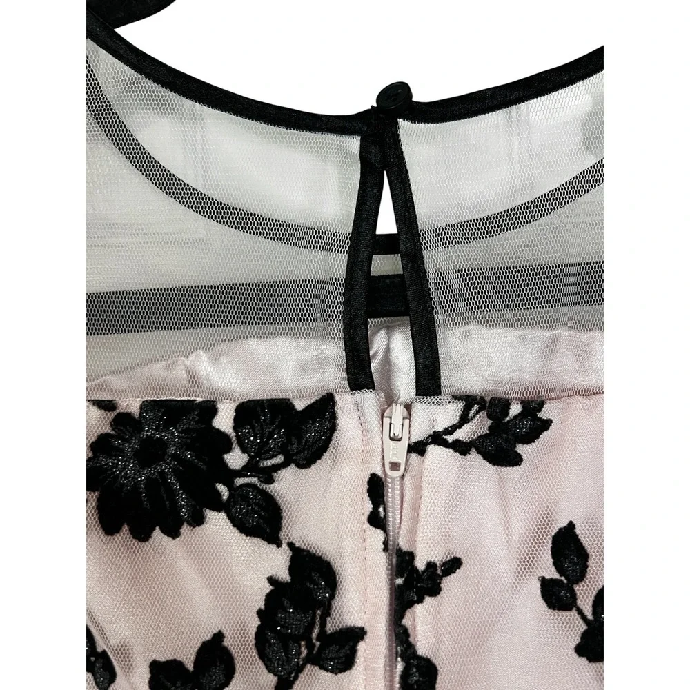 The Children's Place Girls Pink Black Floral Flocked Mesh Party Dress - Size 16
